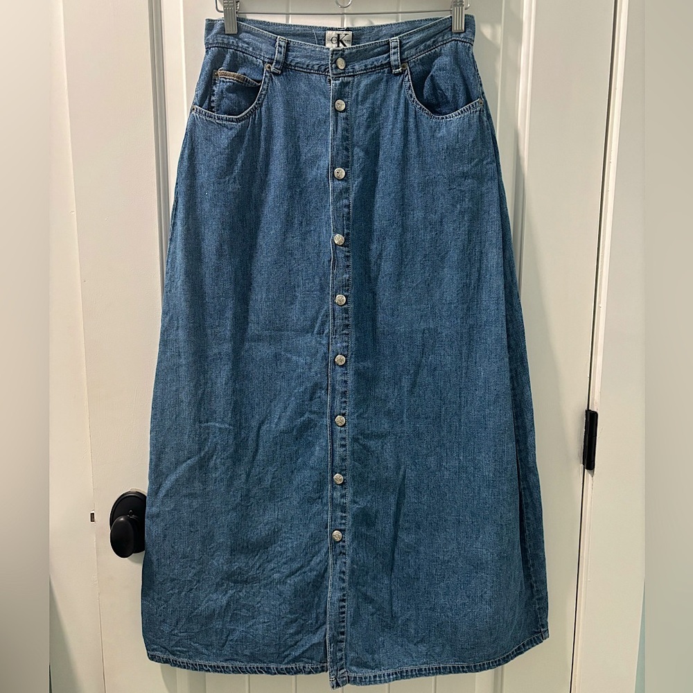 Calvin Klein Denim Button Down Maxi Skirt Size 10 Vintage